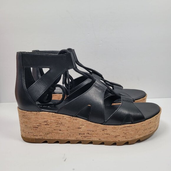 Sorel Shoes - Sorel Women's Black Flatform Lace Sandals NL4625-010 US Size 10.5